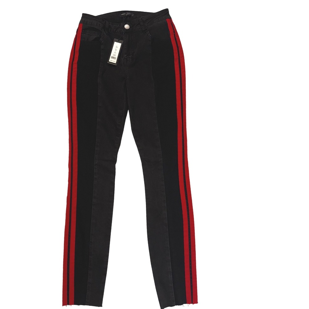 Romeo + Juliet Couture Black Red Side Stripe Skinny Jeans Small NEW‎